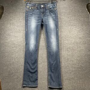 True Religion Slim Straight Jeans Women's 29 Blue Button Flap Pockets Streetwear